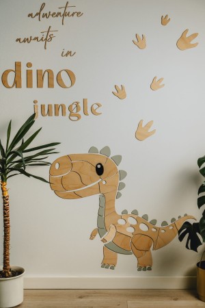 drewniany dinozaur na ścianę do pokoju dziecka