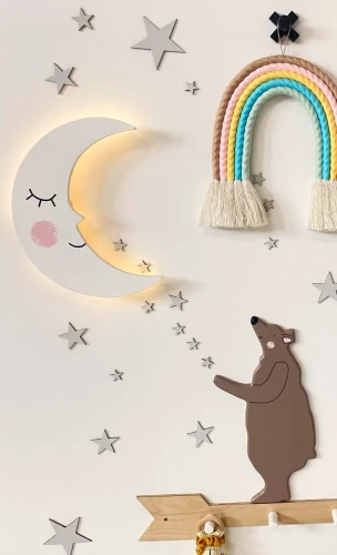 Przejdź do produktu Drewniana lampka nocna kinkiet do pokoju dziecięcego półksiężyc Luna