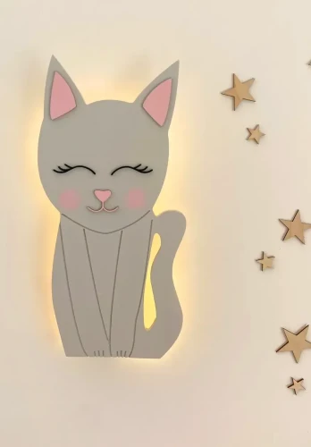 Przejdź do produktu Kotek drewniana lampka nocna do pokoju dziecięcego