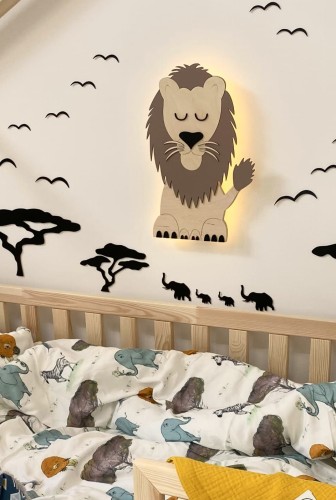 Przejdź do produktu Lew drewniana lampka nocna do pokoju dziecięcego 