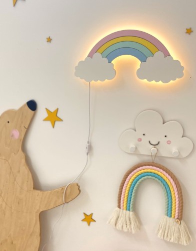Przejdź do produktu Tęcza drewniana lampka nocna kinkiet do pokoju dziecięcego