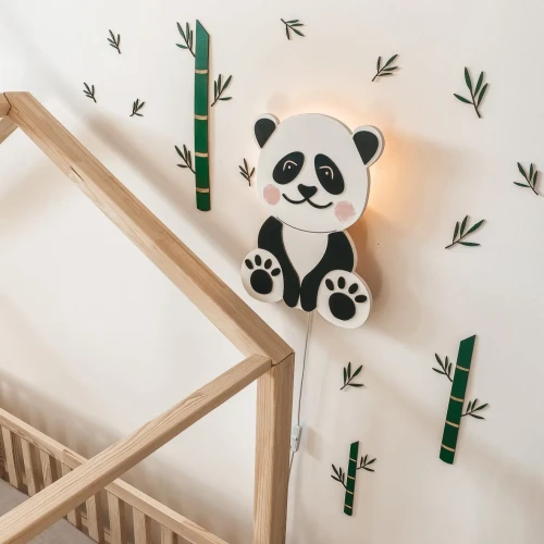 Przejdź do produktu Panda drewniana lampka nocna kinkiet do pokoju dziecięcego