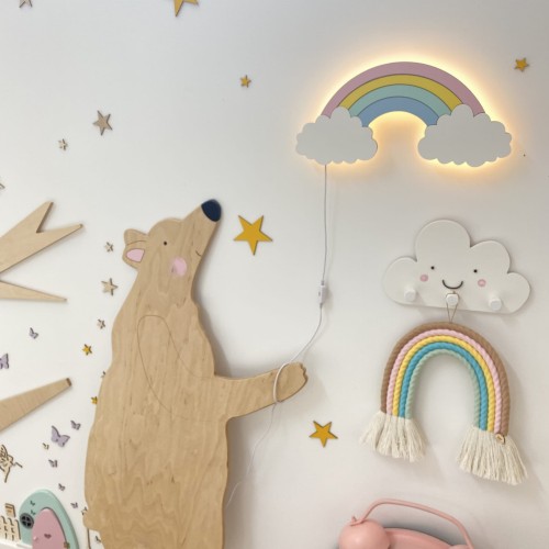 Przejdź do produktu Tęcza drewniana lampka nocna kinkiet do pokoju dziecięcego